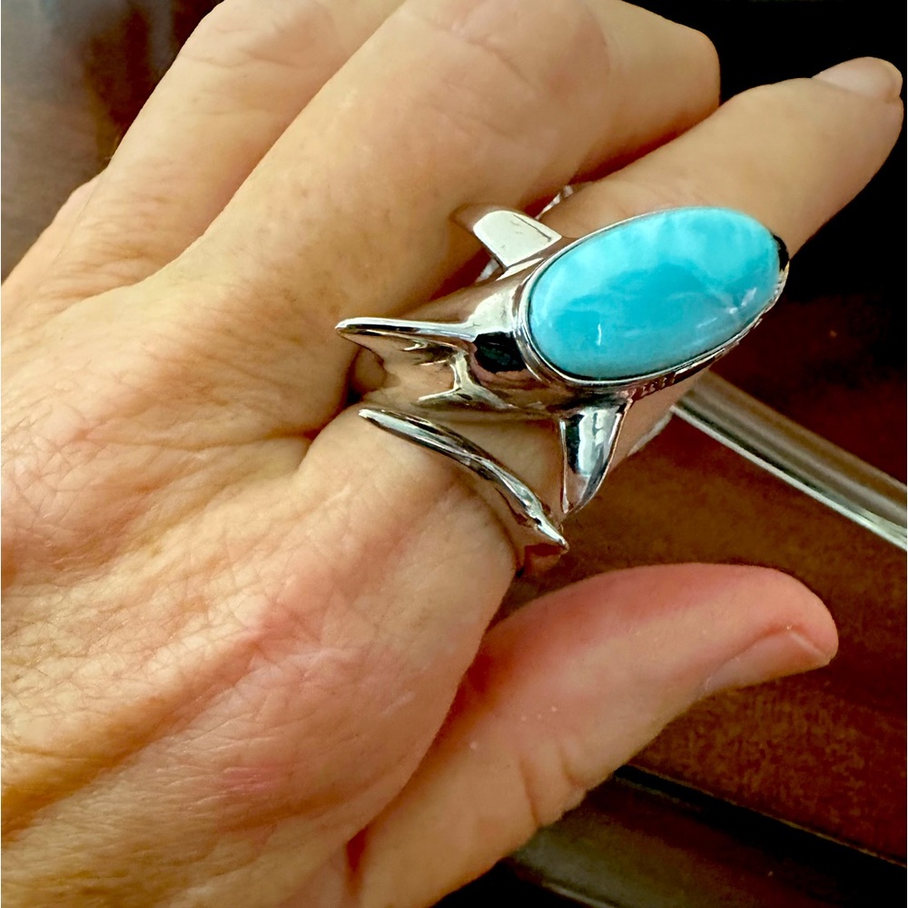 Handmade Larimar Sterling Silver Shark Ring